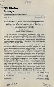 Cave beetles of the genus Pseudanopthalmus (Coleoptera, Carabidae) from the Kentucky Bluegrass and vicinity by Carl H. Krekeler