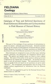 Cover of: Catalogue of type and referred specimens of fossil Echinozoa (Echinoidea and Cyclocystoidea) in Field Museum of Natural History by Julia Golden