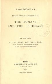 Cover of: Prolegomena to St. Paul's Epistles to the Romans and the Ephesians.