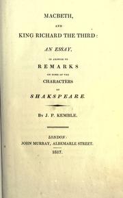 Cover of: Macbeth, and King Richard the Third by John Philip Kemble