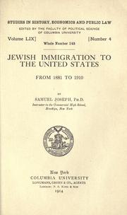 Cover of: Jewish immigration to the United States, from 1881 to 1910