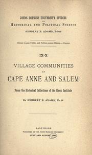 Cover of: Village communities of Cape Anne and Salem: from the historical collection of the Essex institute