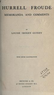Cover of: Hurrell Froude: memoranda and comments