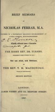 Cover of: Brief memoirs of Nicholas Ferrar by Francis Turner