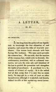 Cover of: A letter to Charles Butler, Esq. on the doctrine of presuming a surrender of terms assigned to attend the inheritance