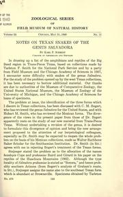 Cover of: Notes on Texan snakes of the genus Salvadora