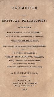 Elements of the critical philosophy by A. F. M. Willich