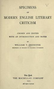 Cover of: Specimens of modern English literary criticism by W. T. Brewster