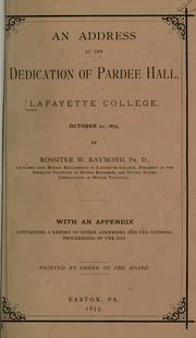 Cover of: address at the dedication of Pardee Hall, Lafayette College, October 21, 1873