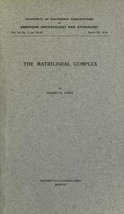 Cover of: The matrilineal complex by Lowie, Robert Harry