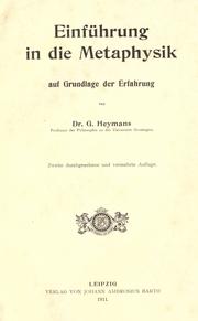 Cover of: Einführung in die Metaphysik, auf Grundlage der Erfahrung. by Gerard Heymans