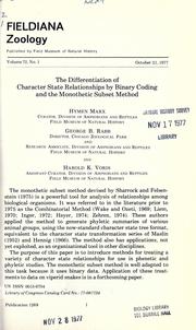 The differentiation of character state relationships by binary coding and the monothetic subset method by Hymen Marx