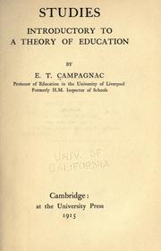 Cover of: Studies introductory to a theory of education by Ernest Trafford Campagnac