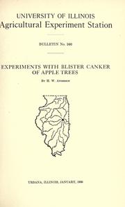 Experiments with blister canker of apple trees by Anderson, H. W.