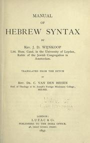 Cover of: Manual of Hebrew syntax by Josephus David Wijnkoop