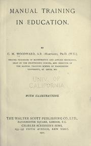 Cover of: Manual training in education