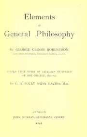 Cover of: Elements of general philosophy