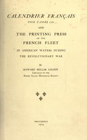 Cover of: Calendrier fran©ʻcais pour l'ann©Øee 1781 and the printing press of the French fleet in American waters during the revolutionary war