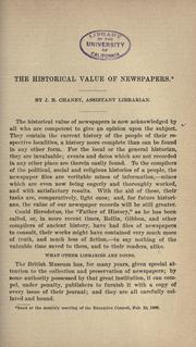 Cover of: The historical value of newspapers by Josiah Blodget Chaney