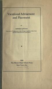 Cover of: Vocational advisement and placement by Arnold Levitas