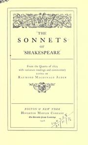 Cover of: Sonnets, from the quarto of 1609, with variorum readings and commentary. by William Shakespeare