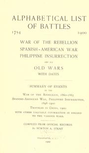 Cover of: Alphabetical list of battles, 1754-1900: war of the rebellion, Spanish-American war, Philippine insurrection, and all old wars, with dates; summary of events of the war of the rebellion, 1860-1865; Spanish-American war, Philippine insurrection, 1898-1900; troubles in China, 1900, with other valuable information ...