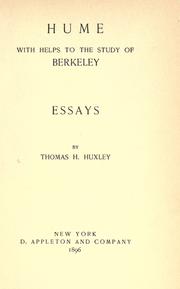 Cover of: Hume, with Helps to the study of Berkeley by Thomas Henry Huxley