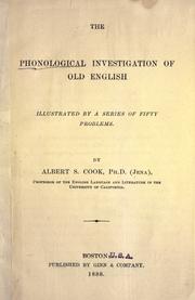 Cover of: The phonological investigation of Old English