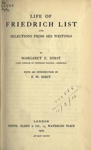 Cover of: Life of Friedrich List by Margaret E. Hirst