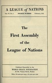 Cover of: The first Assembly of the League of nations ... by World Peace Foundation