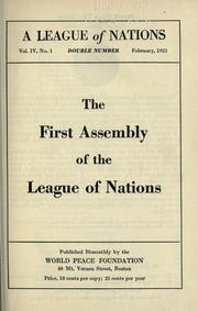 Cover of: first Assembly of the League of nations ...