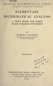 Cover of: Elementary mathematical analysis by Slichter, Charles Sumner