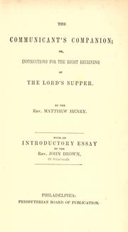 Cover of: The communicant's companion 28 editions By Matthew Henry