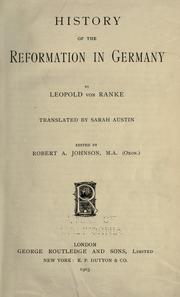 Cover of: History of the Reformation in Germany by Leopold von Ranke