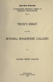 Tieck's essay on the Boydell Shakspere gallery by George H. Danton