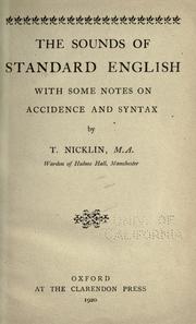 Cover of: sounds of standard English: with some notes on accidence and syntax