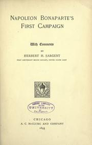 Cover of: Napoleon Bonaparte's first campaign: with comments