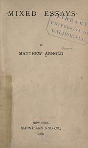 Cover of: Mixed essays by Matthew Arnold