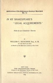 Cover of: In re Shakespeare's "legal acquirements".: Notes by an unbeliever therein.