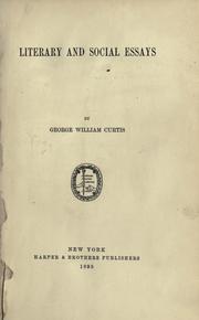 Cover of: Literary and social essays. by George William Curtis