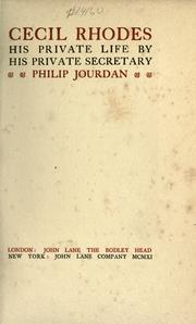Cover of: Cecil Rhodes, his private life