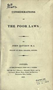 Cover of: Considerations on the poor laws.
