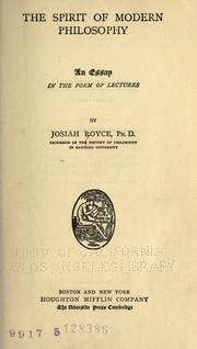 Cover of: The  spirit of modern philosophy by Josiah Royce