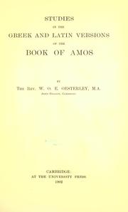 Cover of: Studies in the Greek and Latin versions of the Book of Amos by Oesterley, W. O. E.