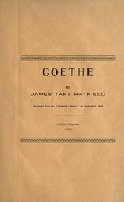 Cover of: Goethe. by James Taft Hatfield