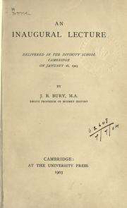 Cover of: An  inaugural lecture: delivered in the Divinity School, Cambridge, on January 26, 1903.