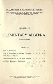 Cover of: Elementary algebra by Erik Oberg