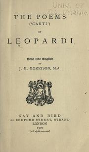 Cover of: The poems ('Canti') of Leopardi by Giacomo Leopardi