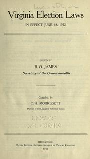 Cover of: Virginia election laws in effect June 18, 1922. by Virginia (State)