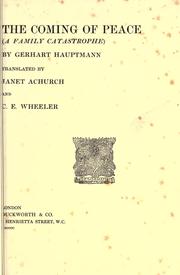 Cover of: The coming of peace by Gerhart Hauptmann